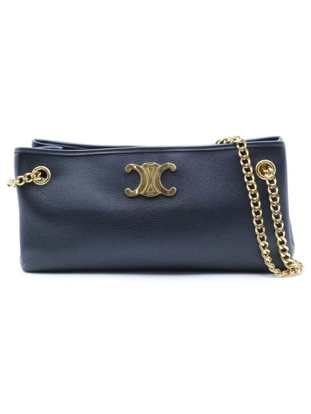 Celine Newspaper Medium Chain Shoulder Bag Black Leather